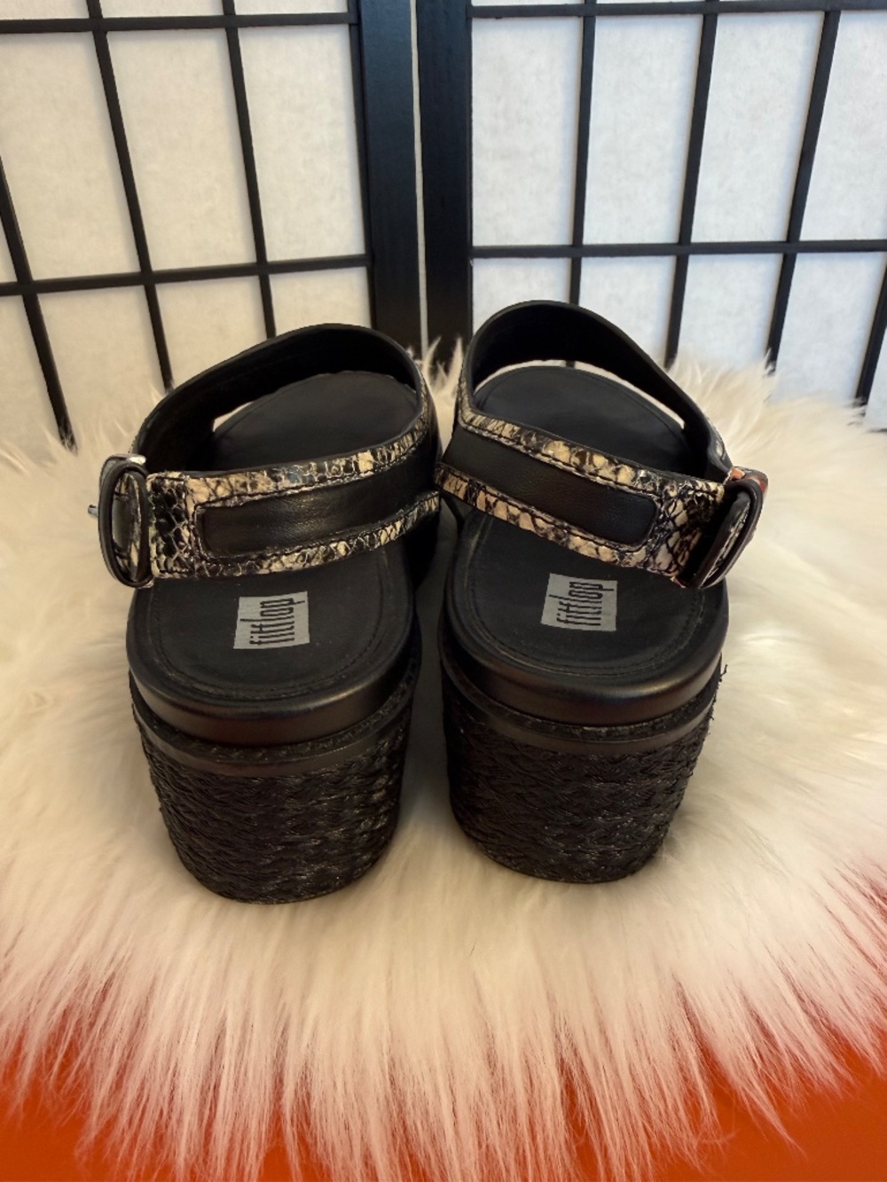 FitFlop Platform Leather Slingback Sandals with Snakeskin Trim - Picture 4 of 5